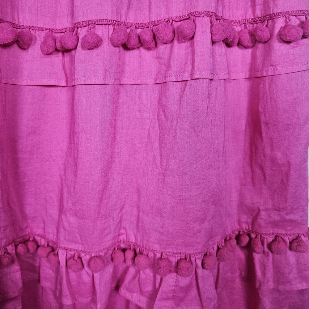 J. Crew Point Sur Pom‎ Pom Flutter Sleeve Midi Dress Flamingo Pink sz 12P - Picture 6 of 13